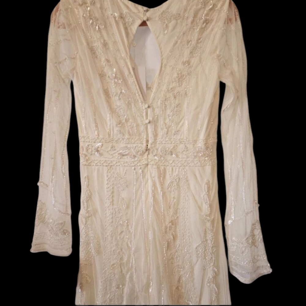 NWT - Lulus Luxe Bridal - White Beaded Long Sleeve Maxi Dress - Size Small - Picture 13 of 15